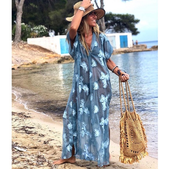 Zara Tops - 🌞Zara SEMI-SHEER EMBROIDERED Blue TUNIC L  143/Ai